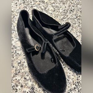 NEW Zara rhinestone buckle mary jane flats, black velvet, EU 40, fits like 9
